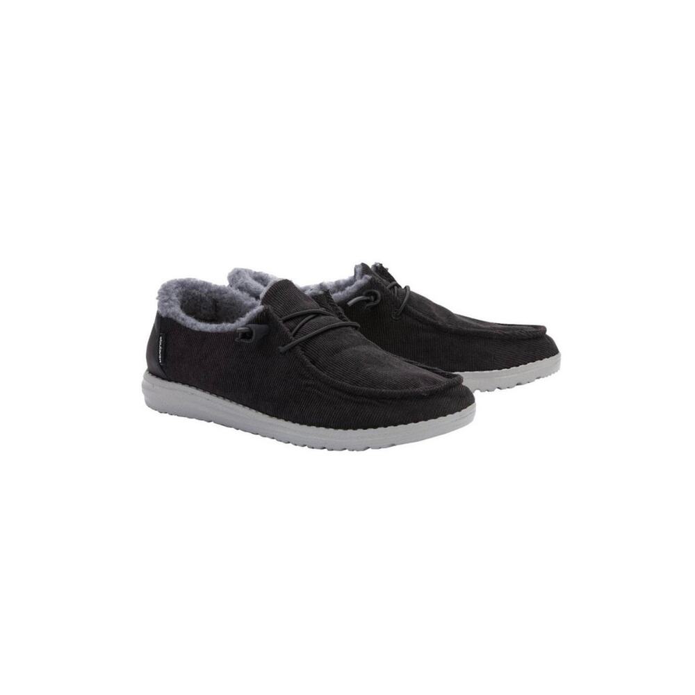 Hey Dude Women's Wendy Black Corduroy Gray Faux Fur Shoes Size 6